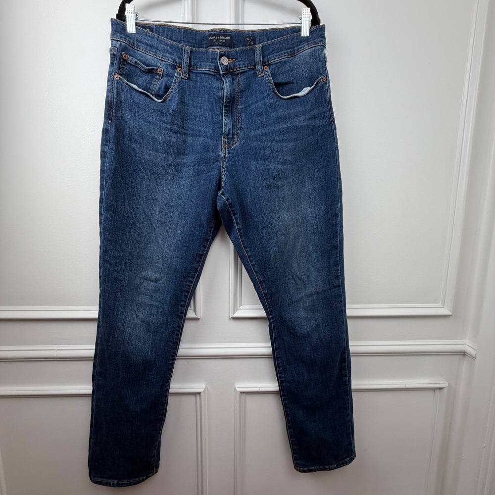 Lucky Brand Mens 36x32 Blue Straight Leg Denim Jeans Dark Wash Five Pocket